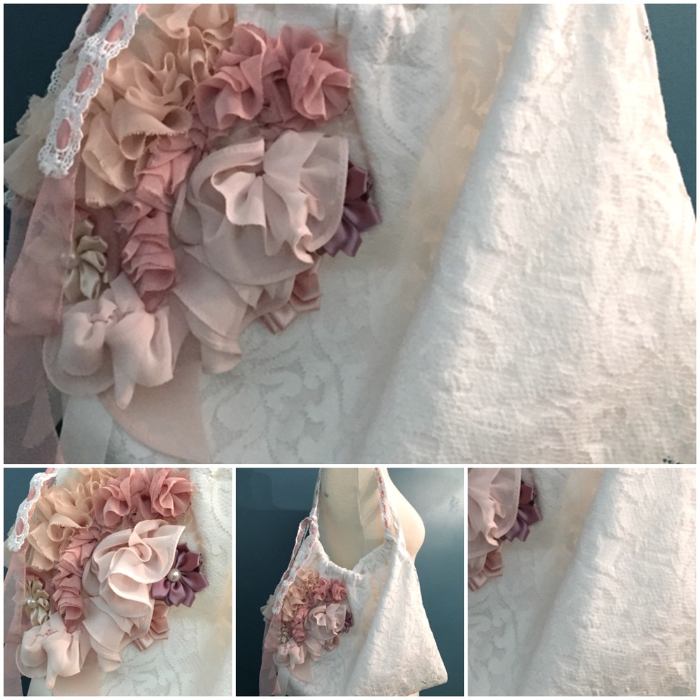 Lace white floral satchel purse bag